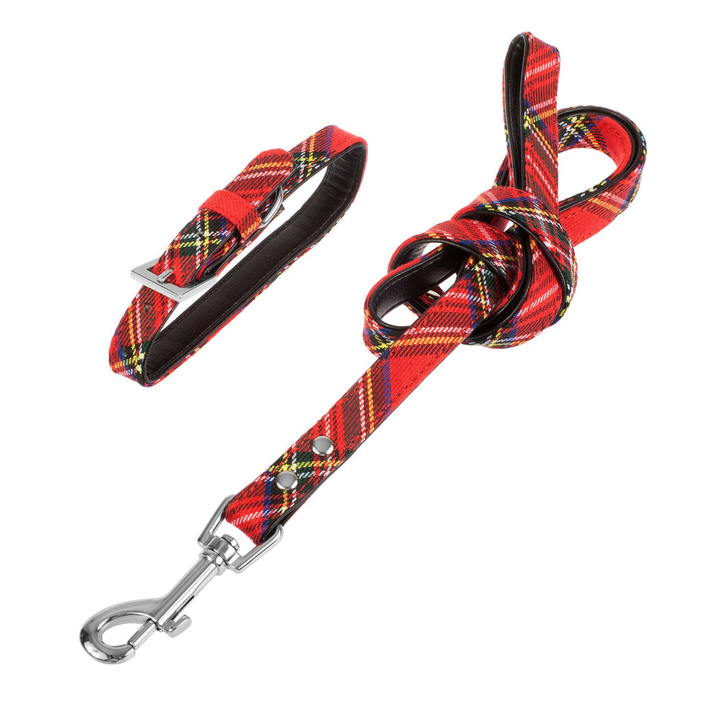 Royal Stewart Tartan Dog Collar & Lead Set