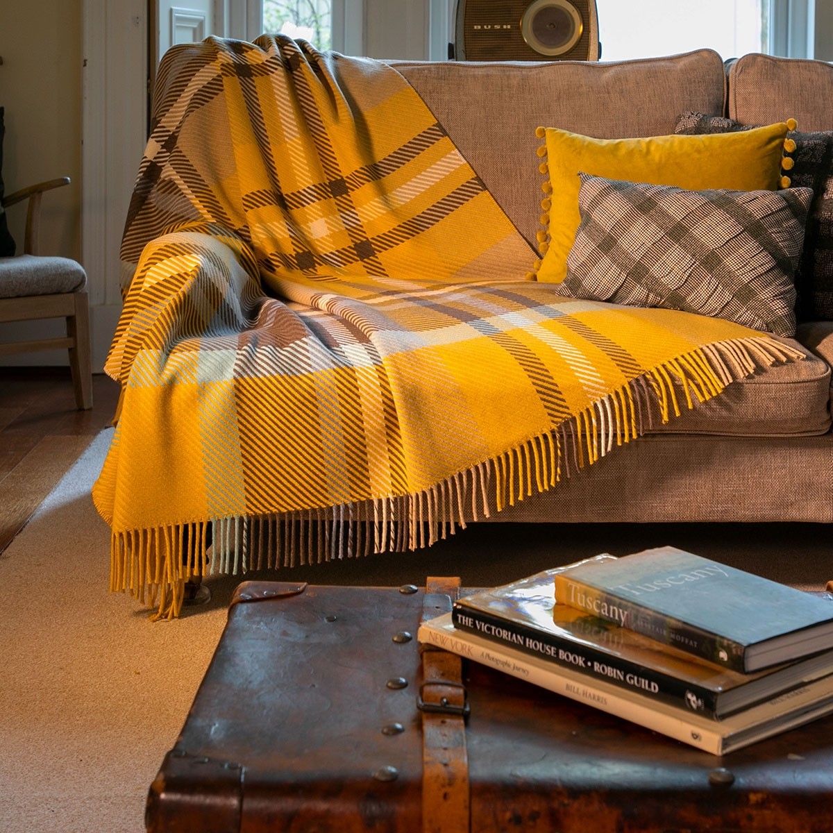 Darcy Stewart Ochre Tartan Superfine Wool Throw