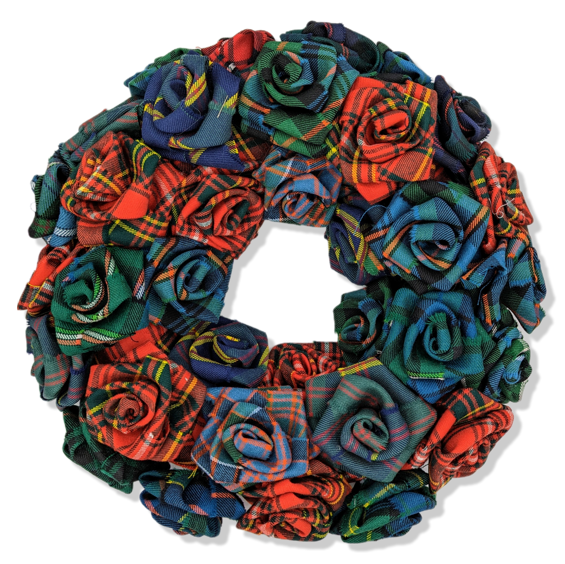 Mixed Tartan Rose Christmas Wreath