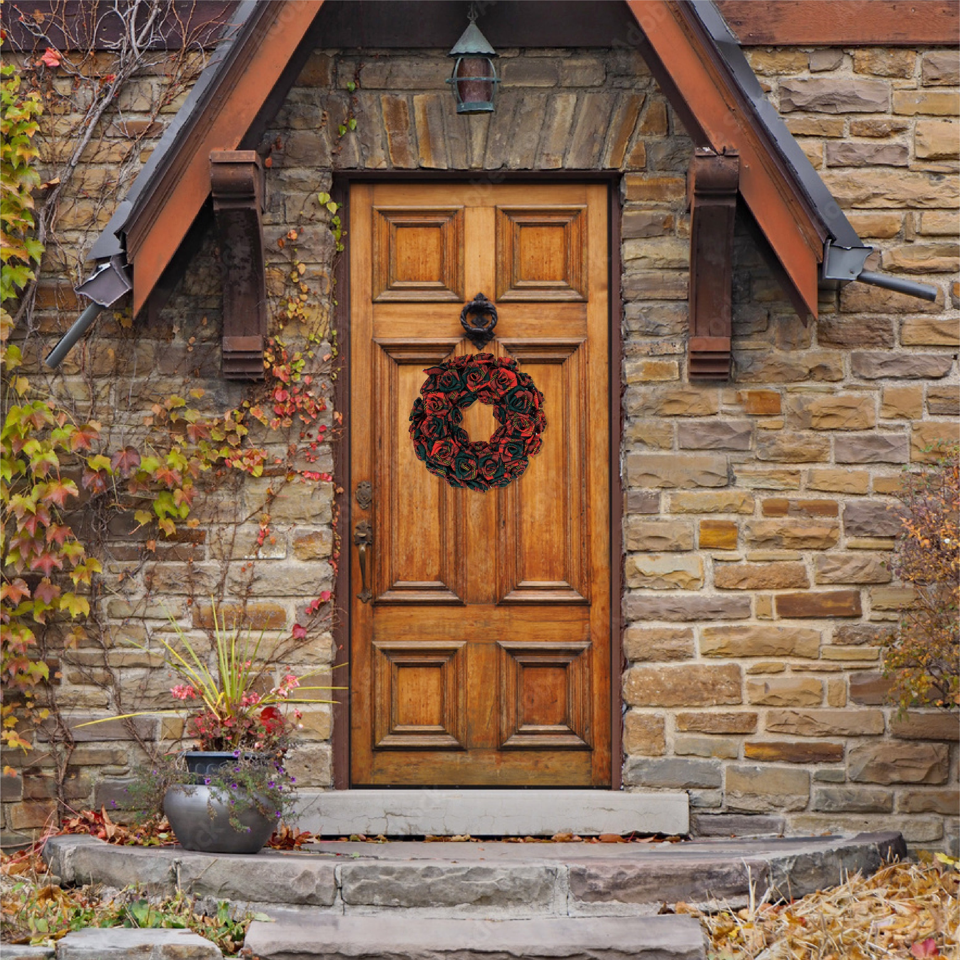 Mixed Tartan Rose Christmas Wreath