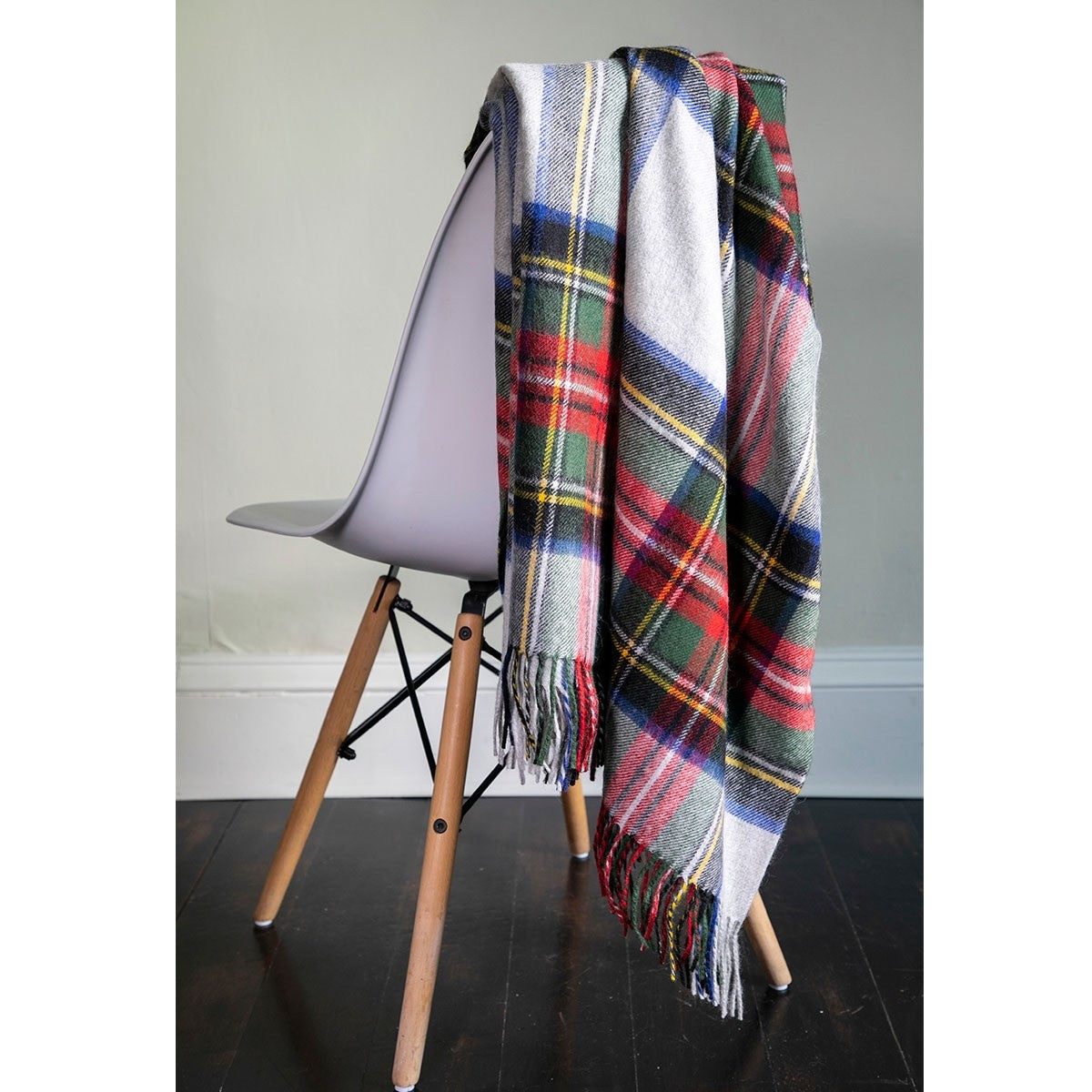 Stewart Silver Dress Tartan Lambswool Blanket