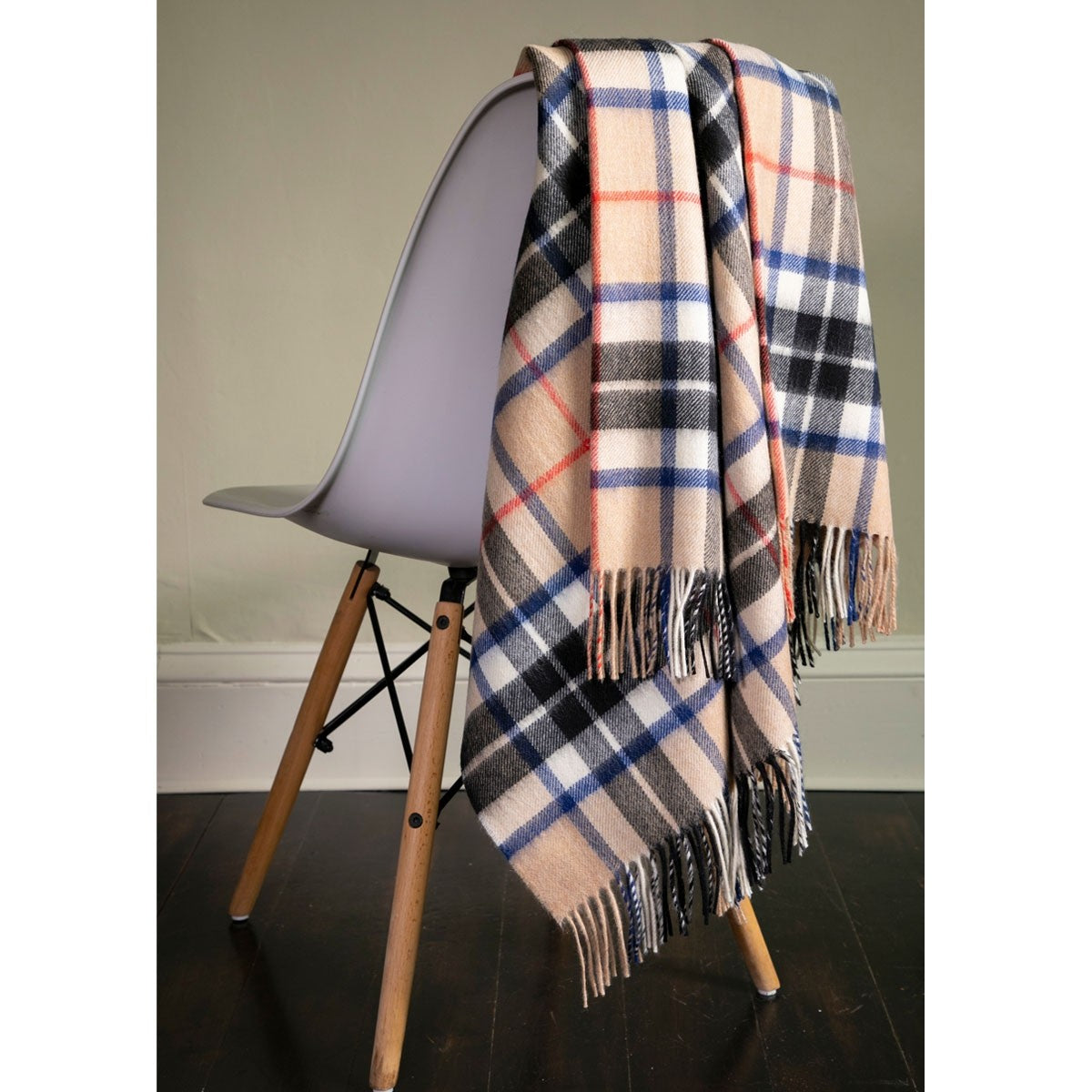 Thomson Camel Tartan Lambswool Blanket