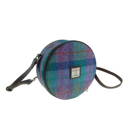 Harris Tweed Round Bag in Green & Purple Tartan