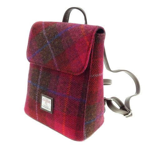 Harris Tweed Mini Backpack in Deep Pink Tartan