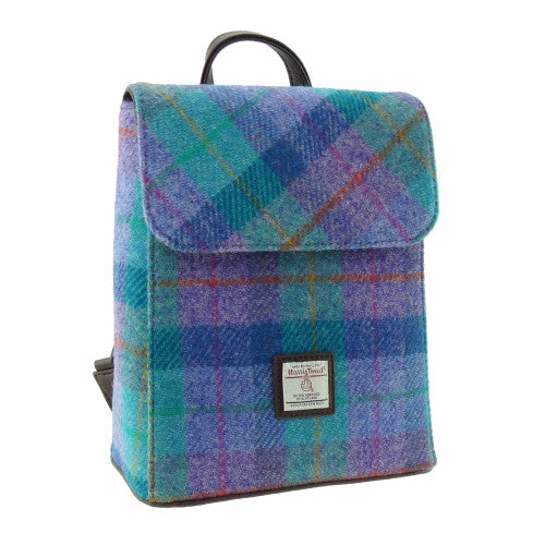 Harris Tweed Mini Backpack in Green/Purple Tartan