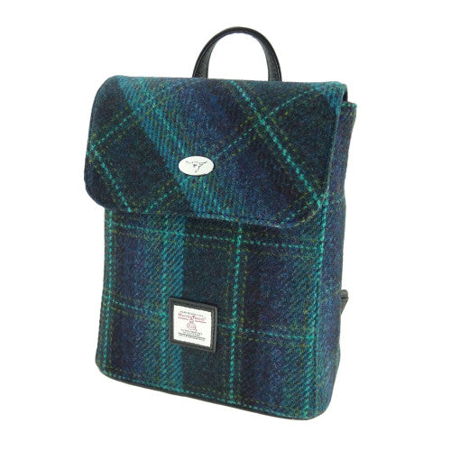 Harris Tweed Mini Backpack in Blue with Turquoise Overcheck