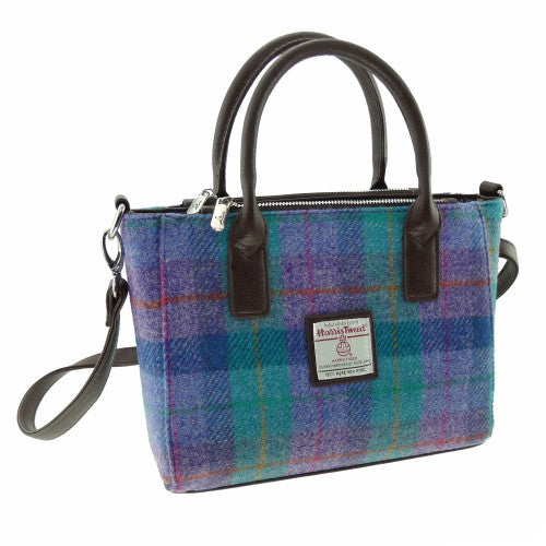 Harris Tweed Small Tote in Green/Purple Tartan