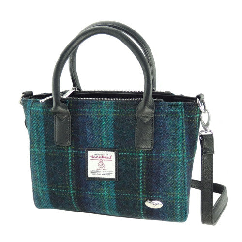 Harris Tweed Small Tote in Blue with Turquoise Overcheck