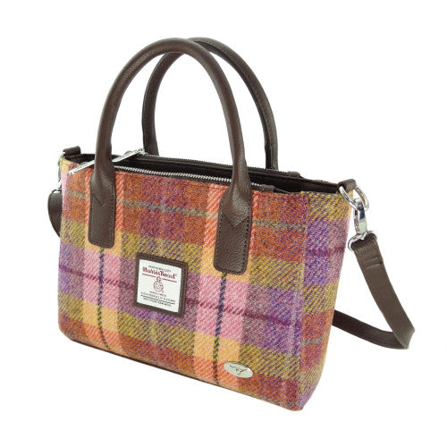 Harris Tweed Small Tote in Peach/Purple Tartan