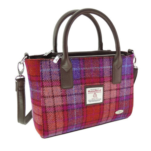 Harris Tweed Small Tote in Orange/Purple Tartan