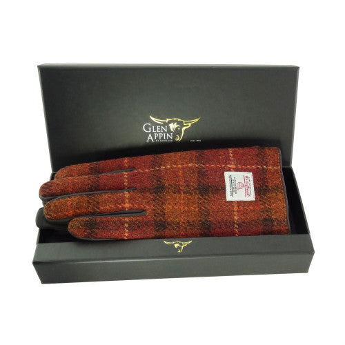 MacLeod Tartan Harris Tweed & Orange Leather Gloves