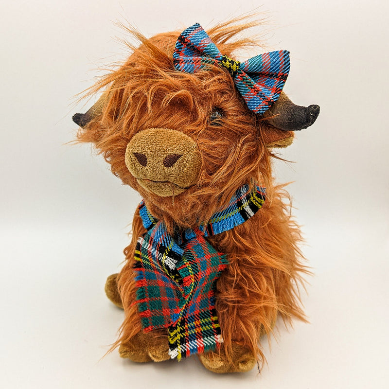 Highland Cow with  Anderson Tartan Scarf and Hair Bow