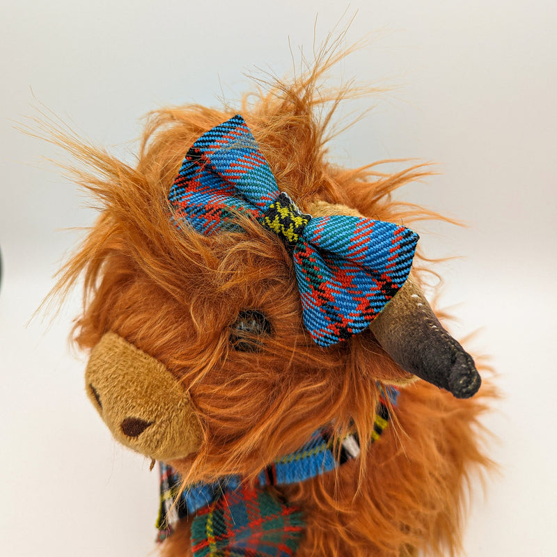 Highland Cow with  Anderson Tartan Scarf and Hair Bow