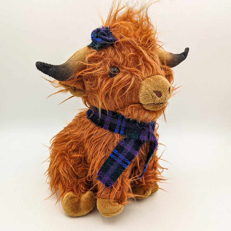 Highland Cow with Spirit of Scotland Tartan Scarf and Hair Rose