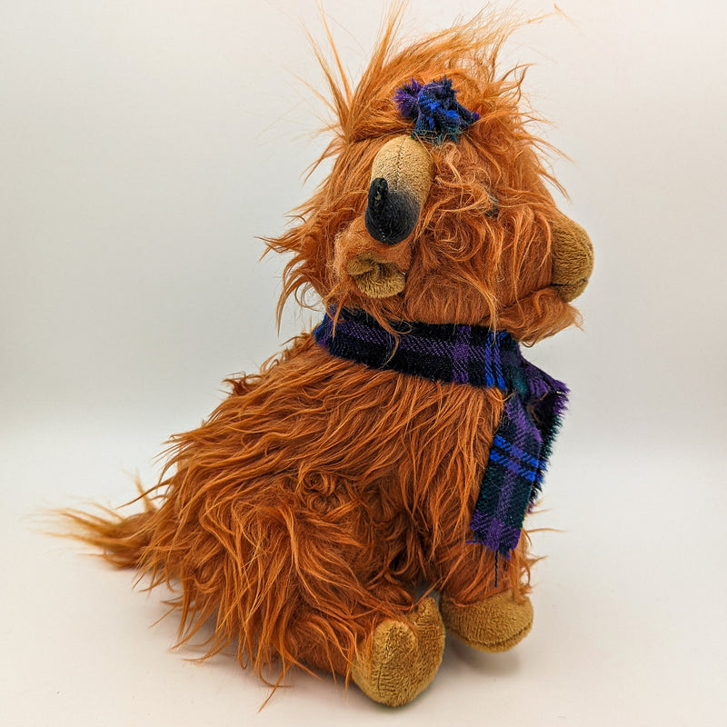 Highland Cow with Spirit of Scotland Tartan Scarf and Hair Rose