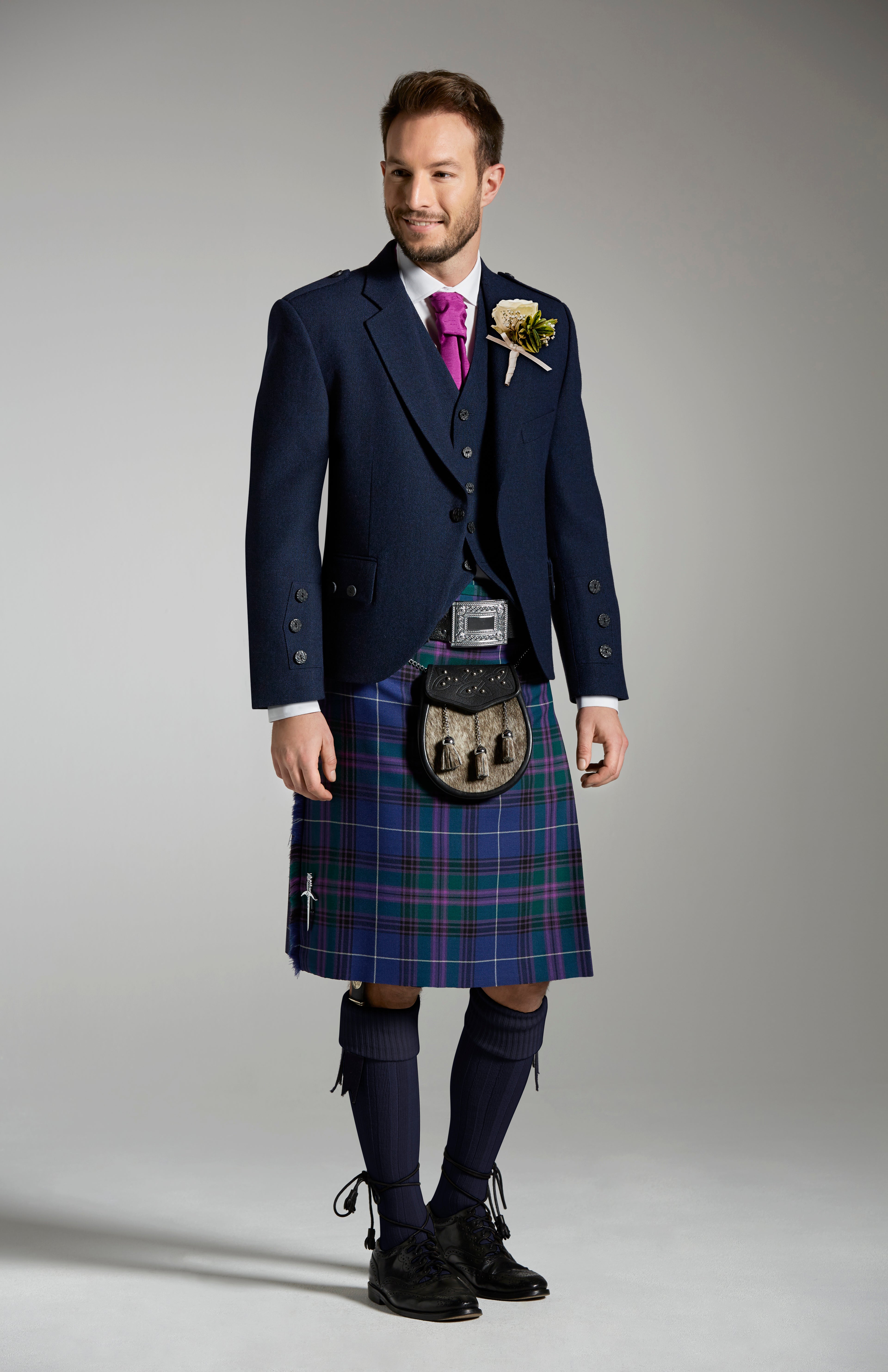 Spirit of Scotland Kilt with Navy Tweed Jacket and Waistcoat