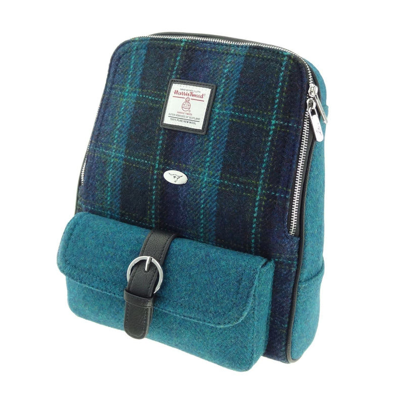 Harris Tweed Backpack in Blue with Turquoise Overcheck