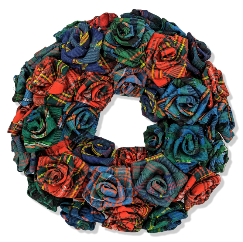 Mixed Tartan Rose Christmas Wreath