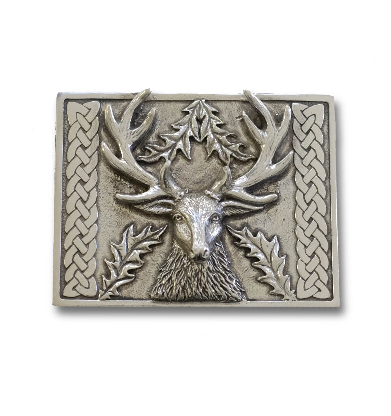 Stags Head Belt Buckle with Celtic Weave